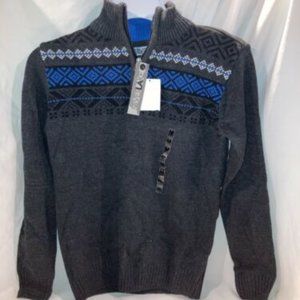 NWT Boys 1/4 Zip Sweater by Sliverlake Sz M 10-12 Gray Blue White Winter Theme
